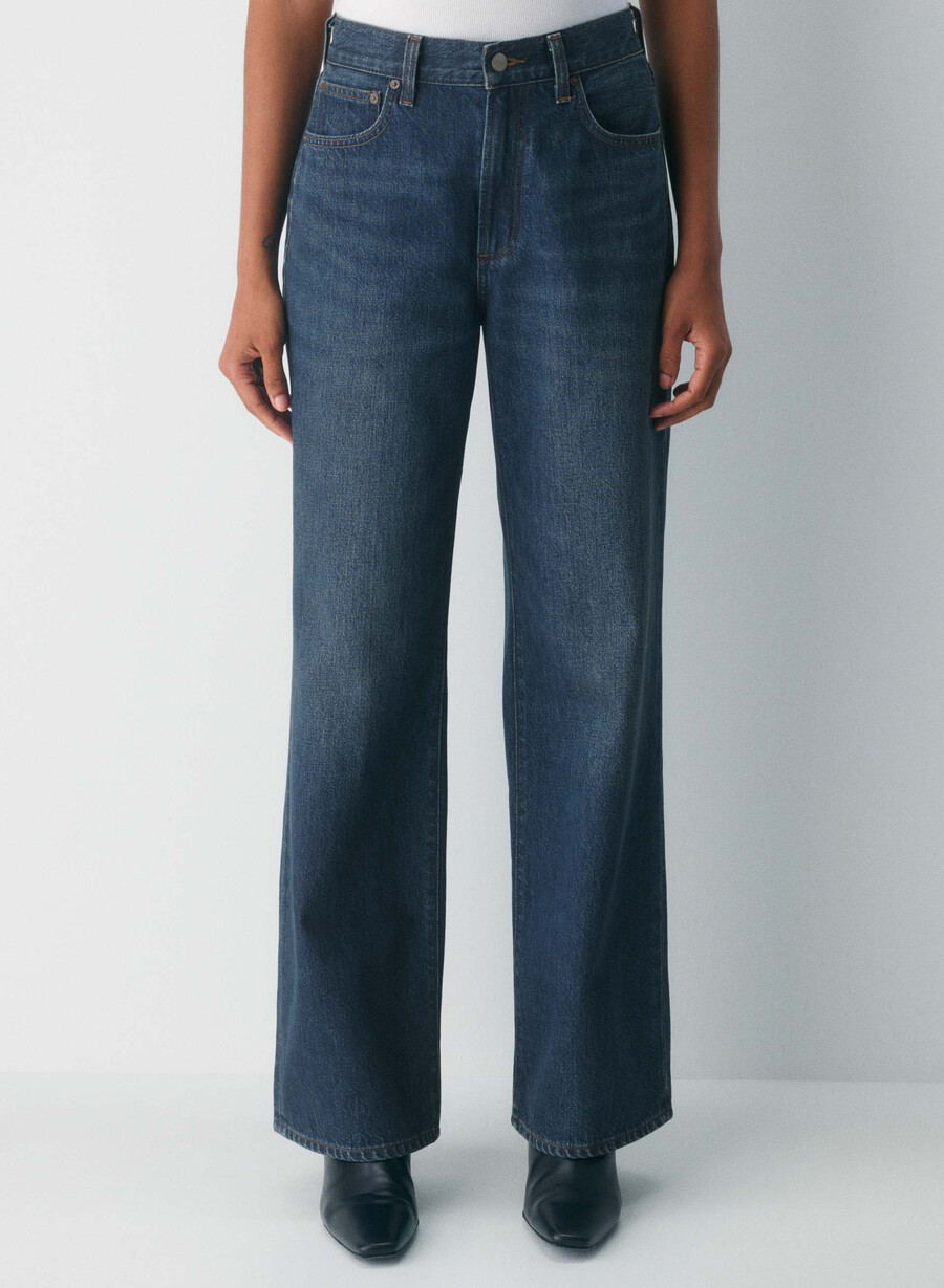 denim forum farrah high-rise wide jean be about dark bleu