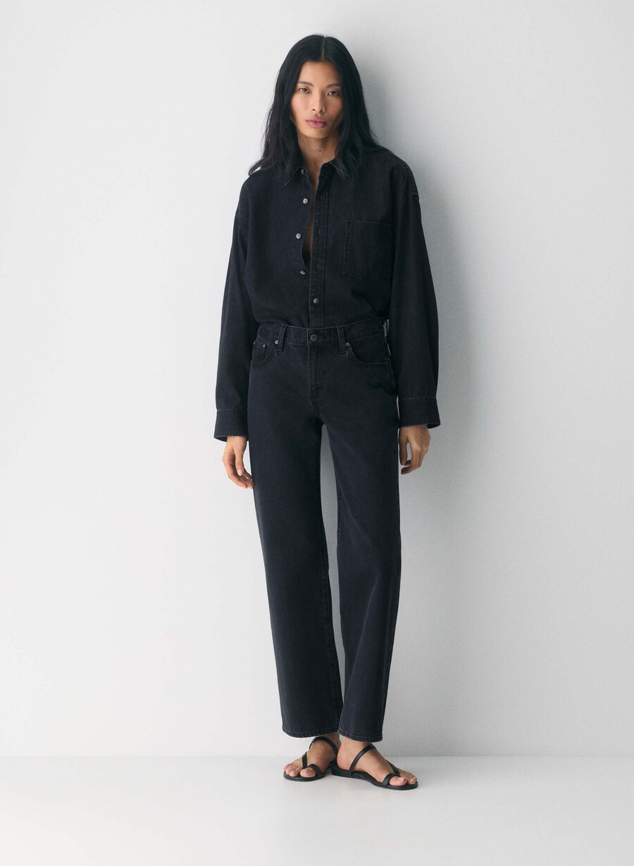 denim forum komfortabel denimskjorte fra 80-tallet svart eyeliner