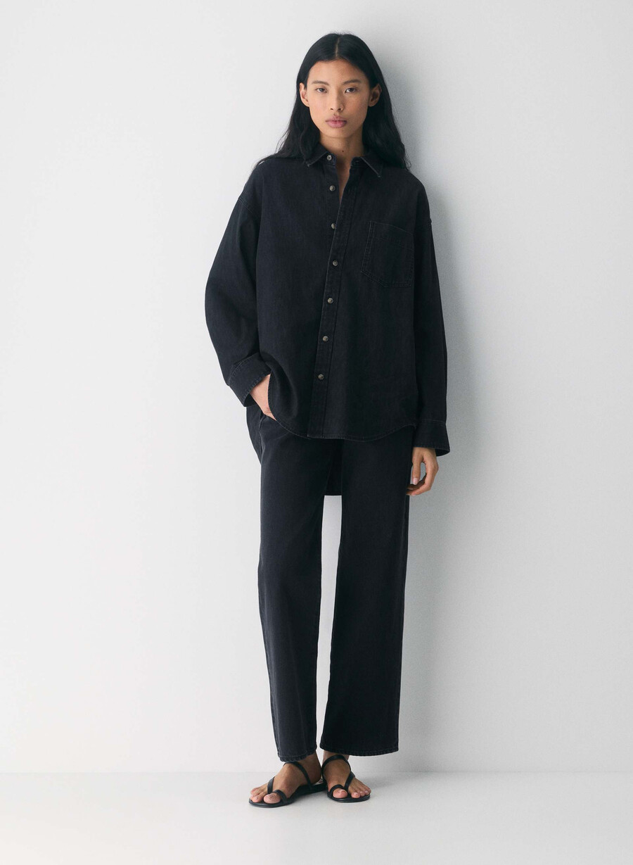 denim forum komfortabel denimskjorte fra 80-tallet svart eyeliner