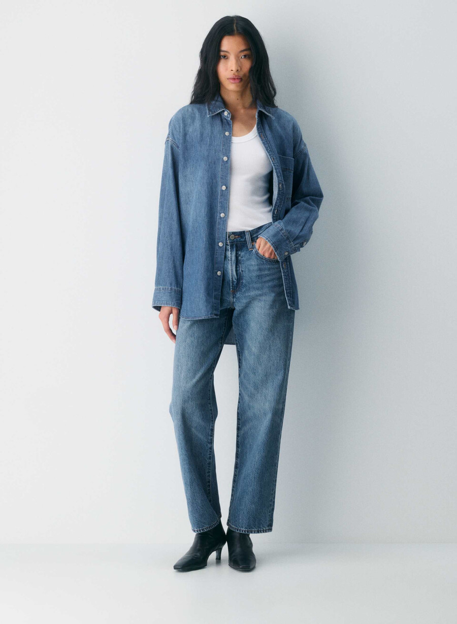 denim forum komfortabel denimskjorte fra 80-tallet 5 år kiss n tell svart