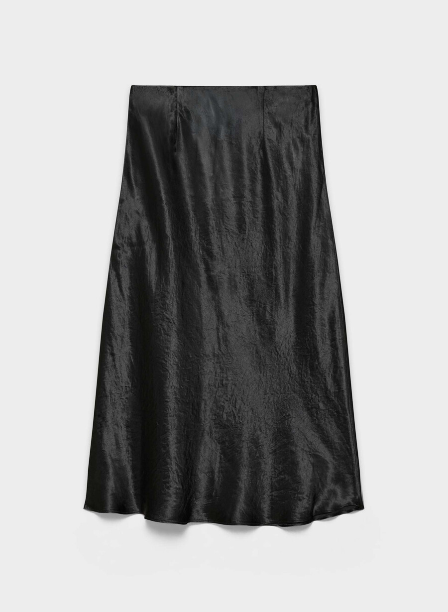 slip satin midi skjørt svart