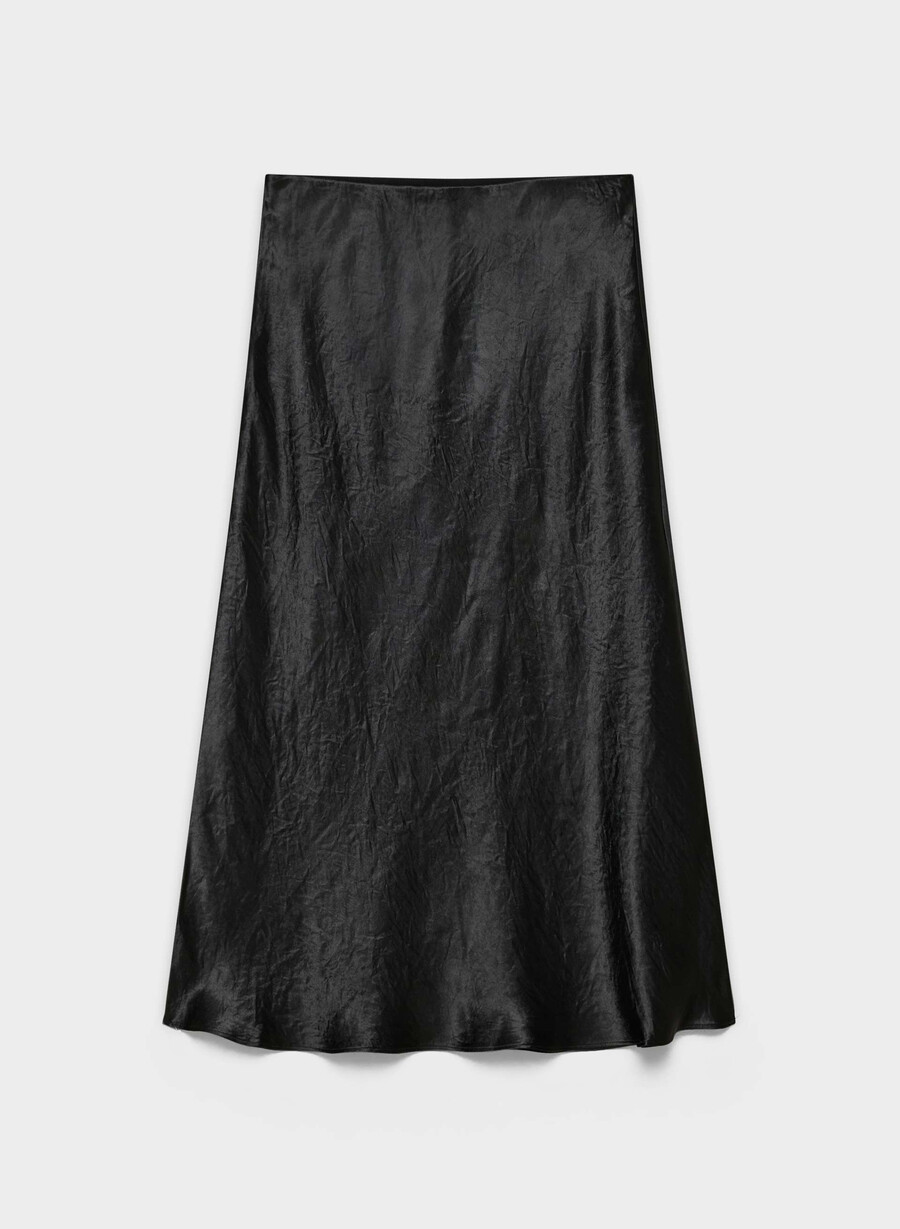 slip satin midi skjørt svart