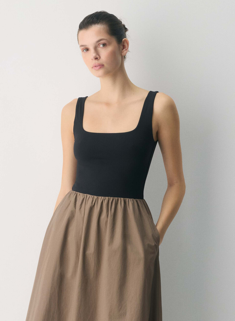 revive poplin-kjole folio brunsvart
