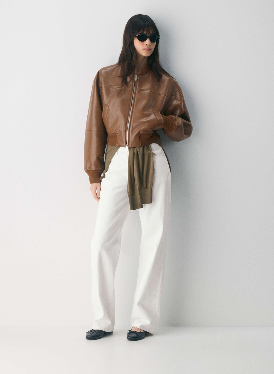 synergy bomber - unreal leather sjokoladebrun