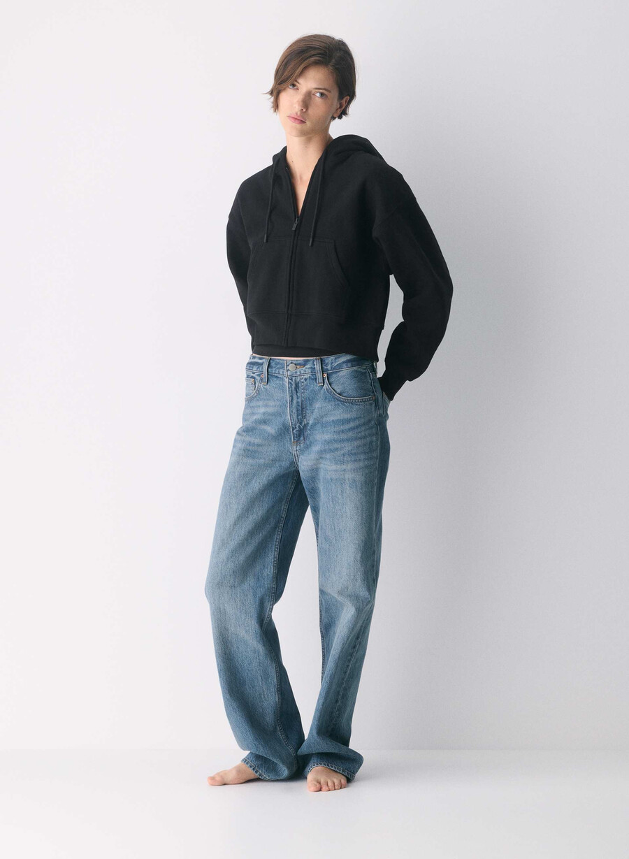 koselig fleece boyfriend boxy zip hoodie svart