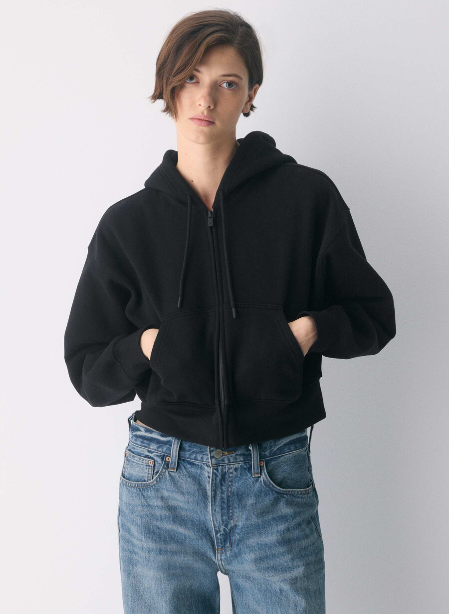 koselig fleece boyfriend boxy zip hoodie svart