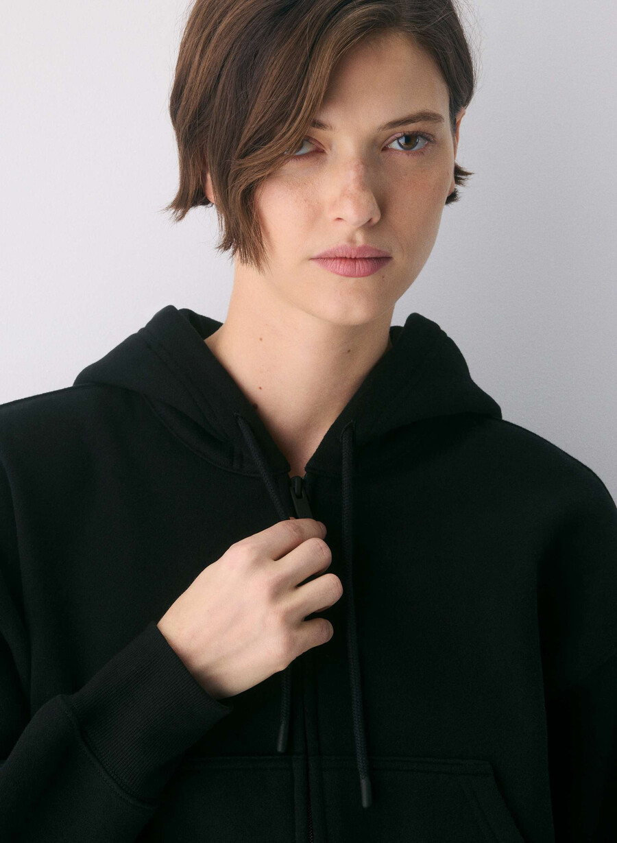 koselig fleece boyfriend boxy zip hoodie svart