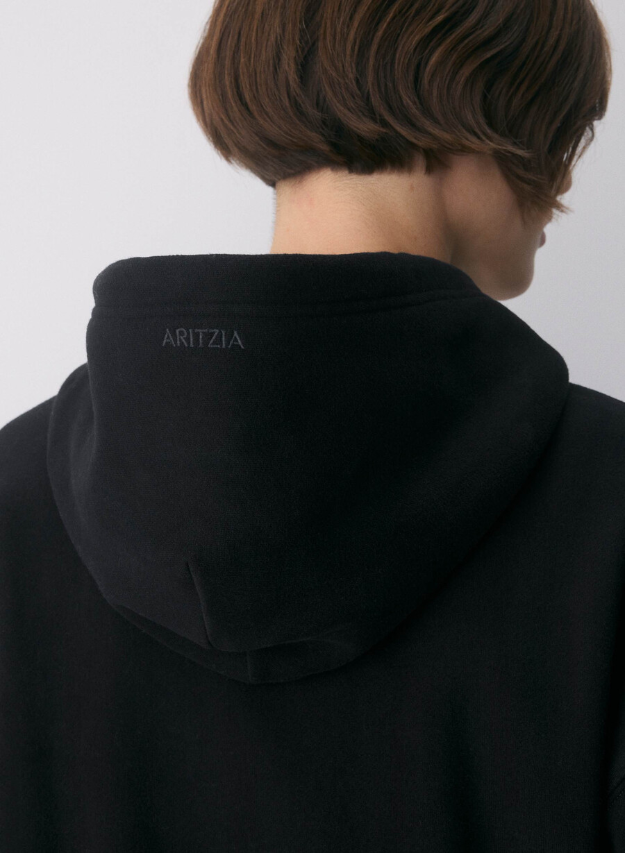 koselig fleece boyfriend boxy zip hoodie svart