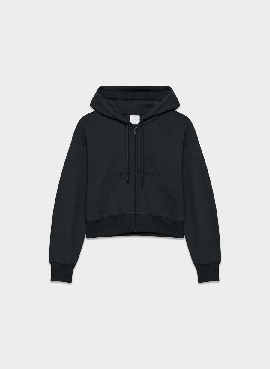 koselig fleece boyfriend boxy zip hoodie svart