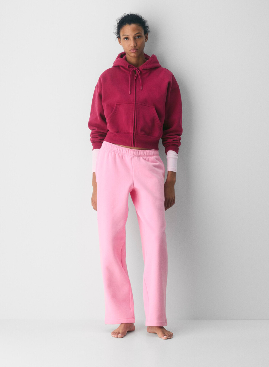koselig fleece-hettegenser med glidelås og kjærestemotiv i boksform juicy rose