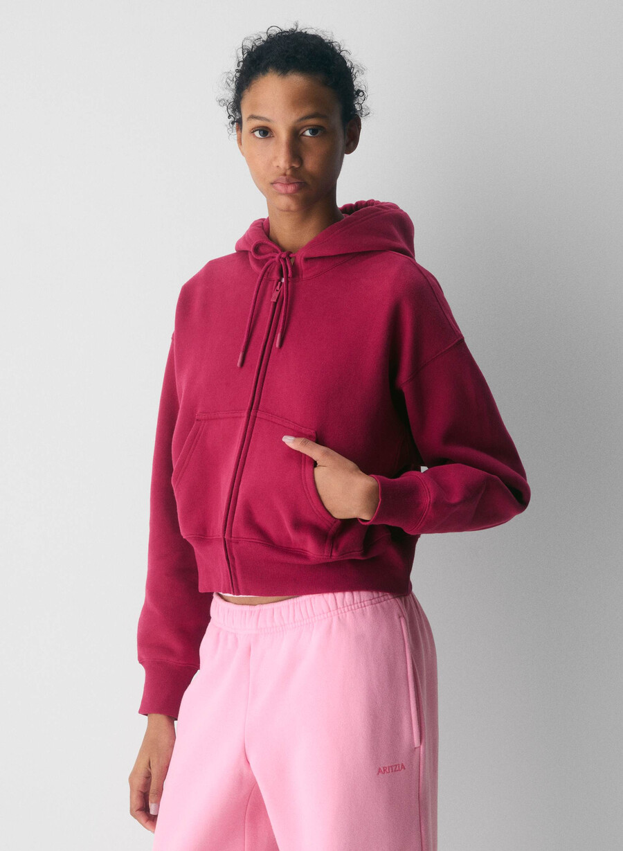 koselig fleece-hettegenser med glidelås og kjærestemotiv i boksform juicy rose