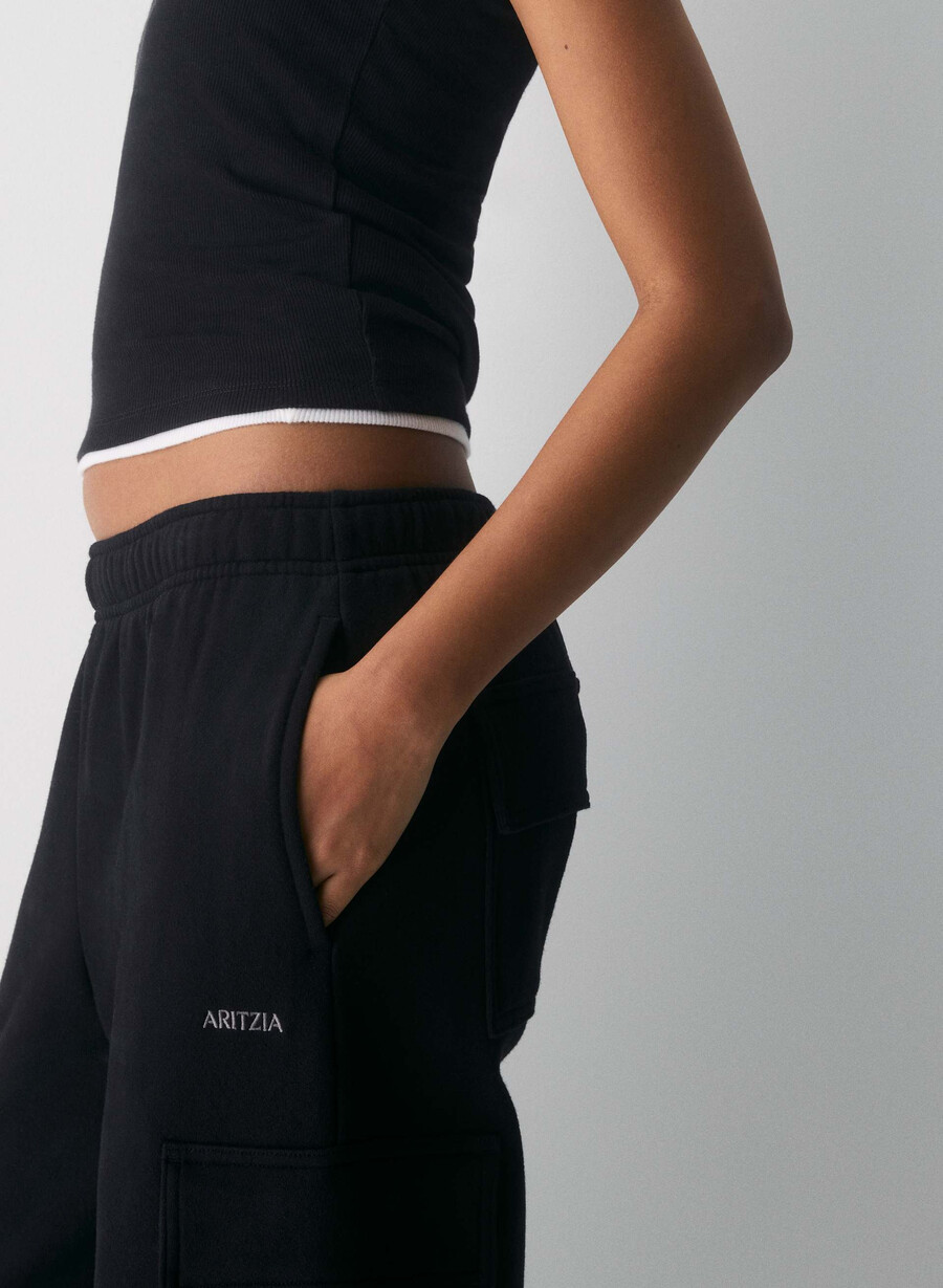 cozy sweatfleece mega cargo joggebukse svart