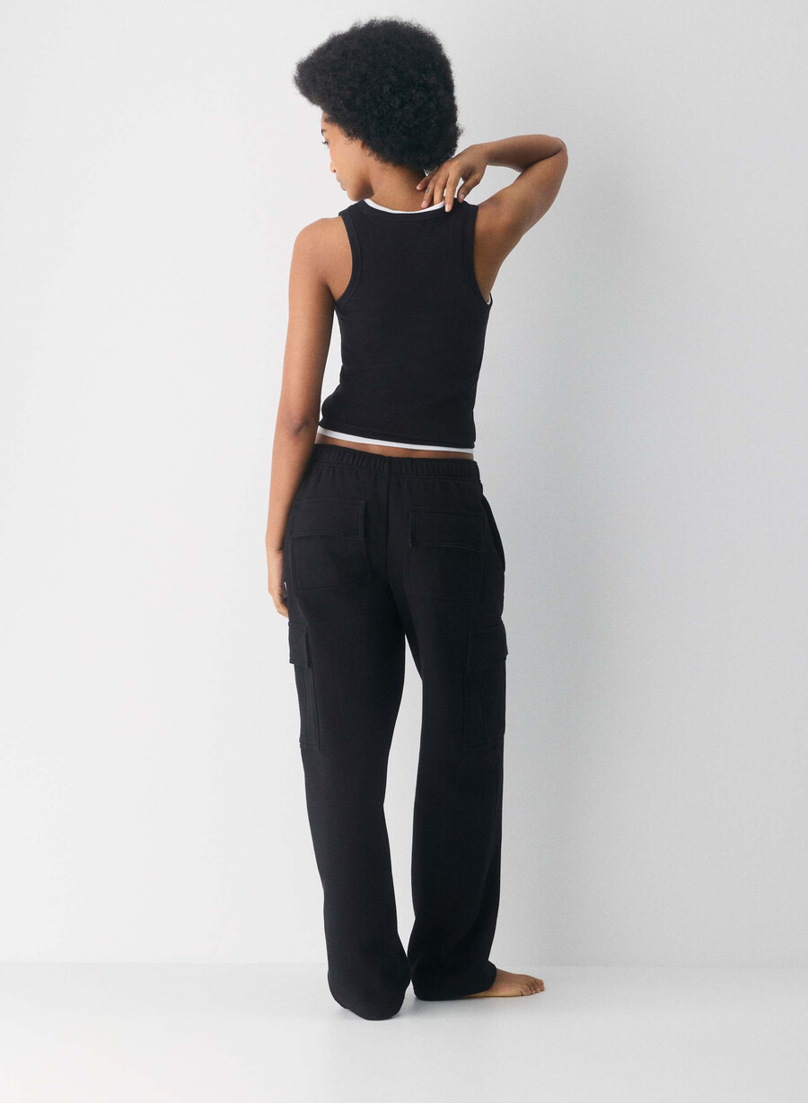 cozy sweatfleece mega cargo joggebukse svart