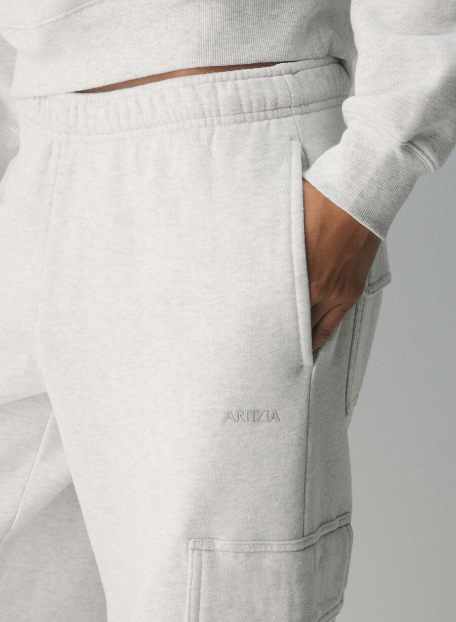 cozy sweatfleece mega cargo joggebukse i hvitt med lyng