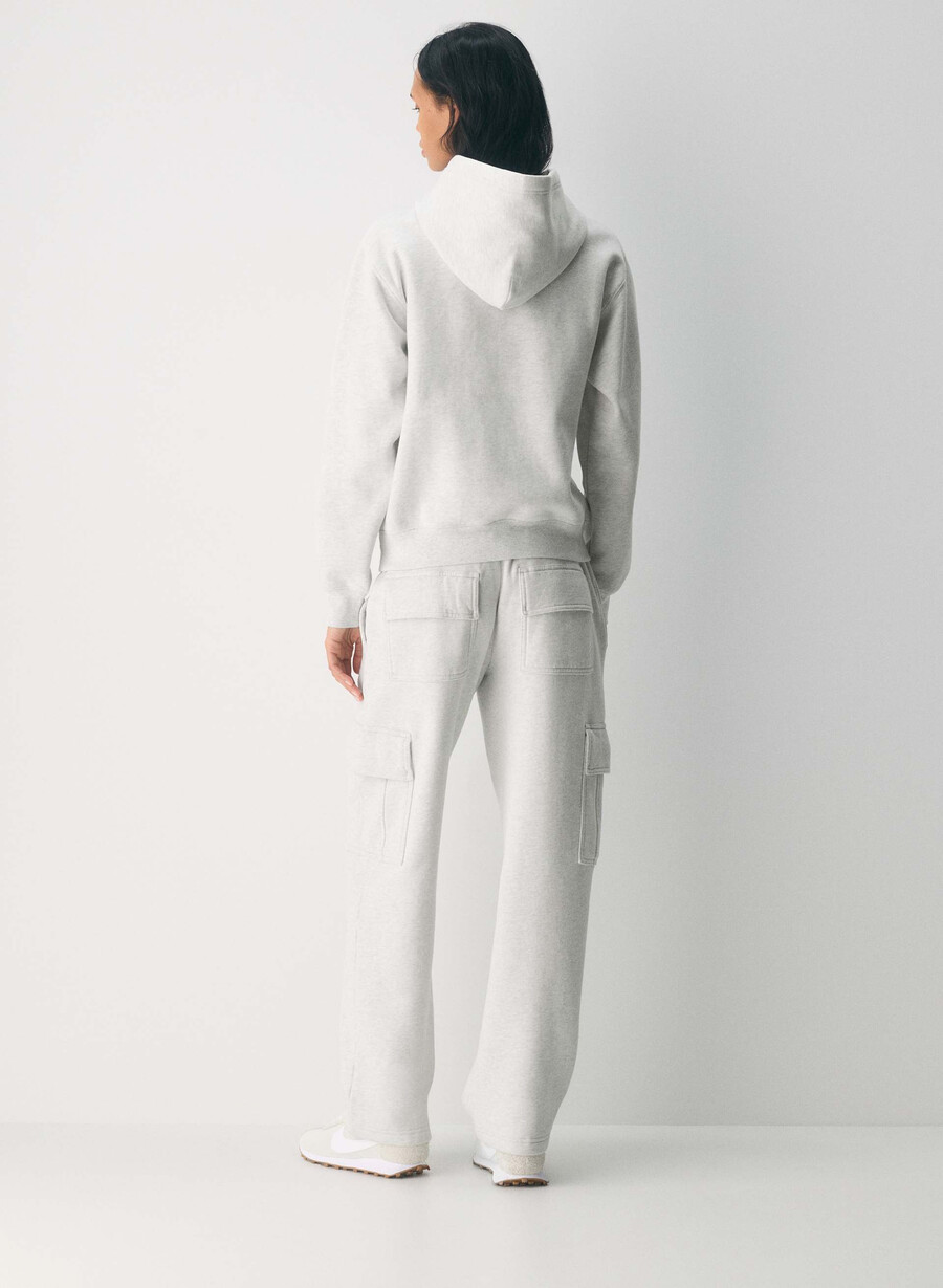 cozy sweatfleece mega cargo joggebukse i hvitt med lyng
