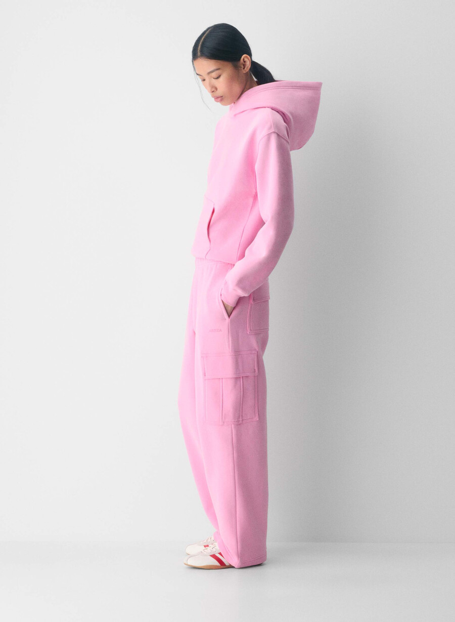 cozy sweatfleece mega cargo joggebukse morganite rosa
