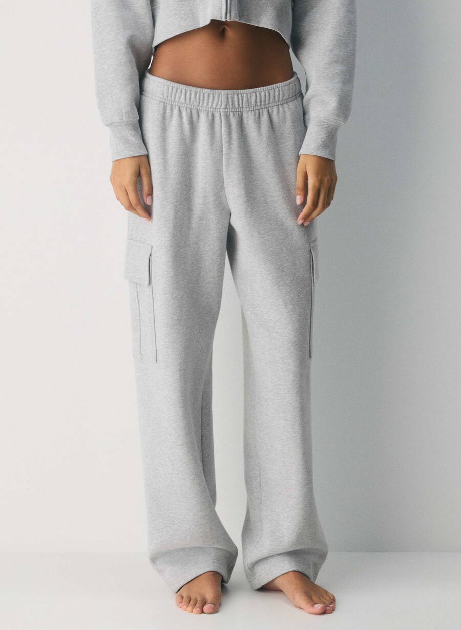 cozy sweatfleece mega cargo joggebukse i melange krom