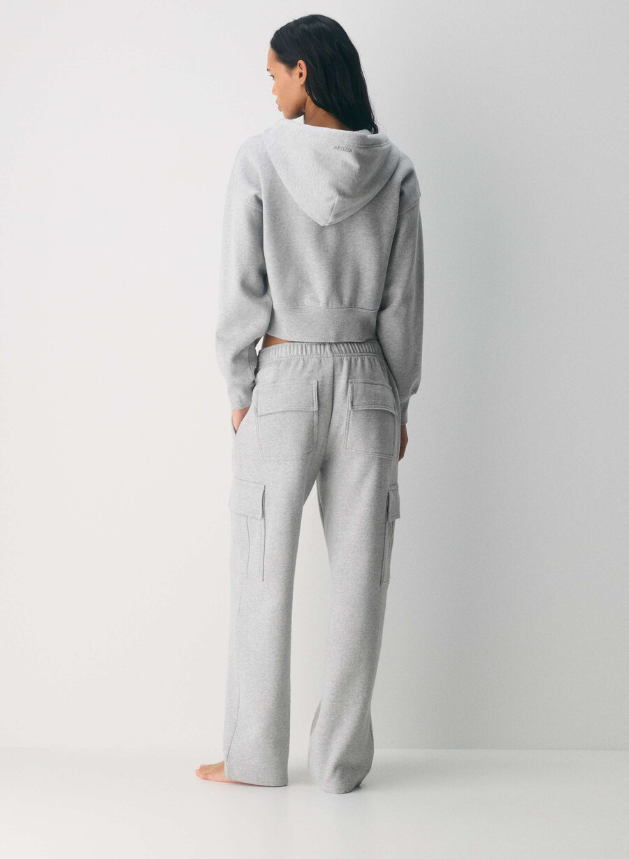 cozy sweatfleece mega cargo joggebukse i melange krom
