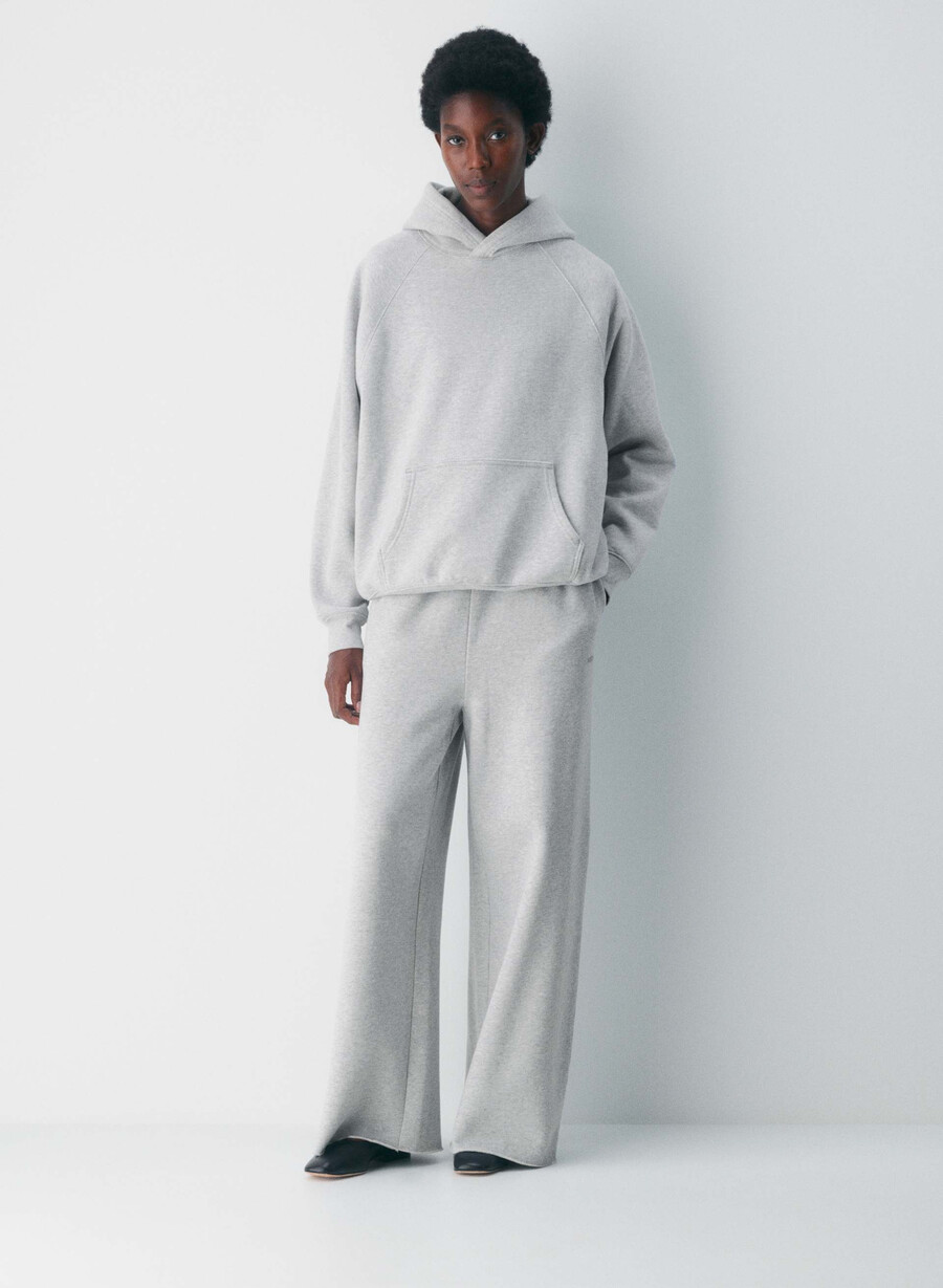 koselig hettegenser i fleece mega raglan i melange krom