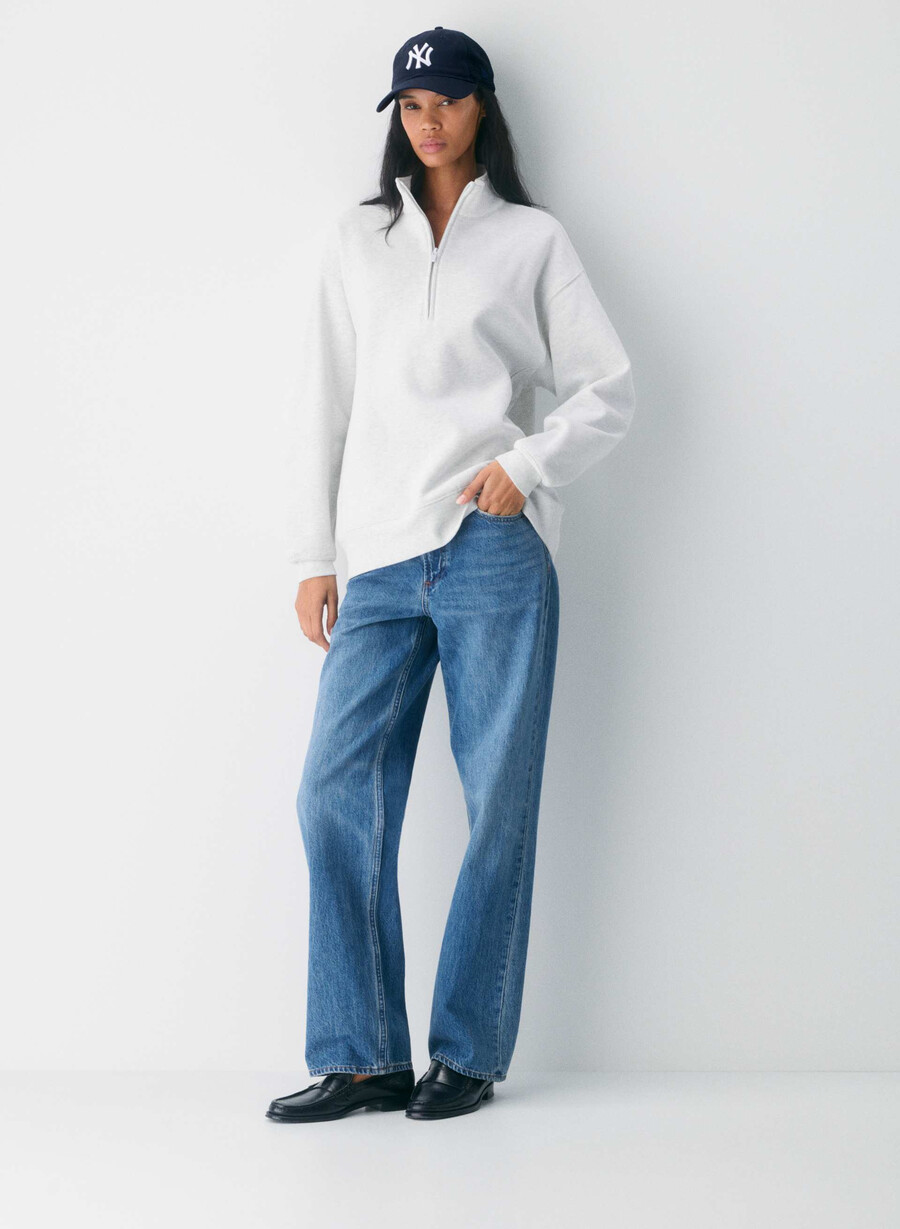 koselig fleece-genser med 12 glidelås i heather cloud white