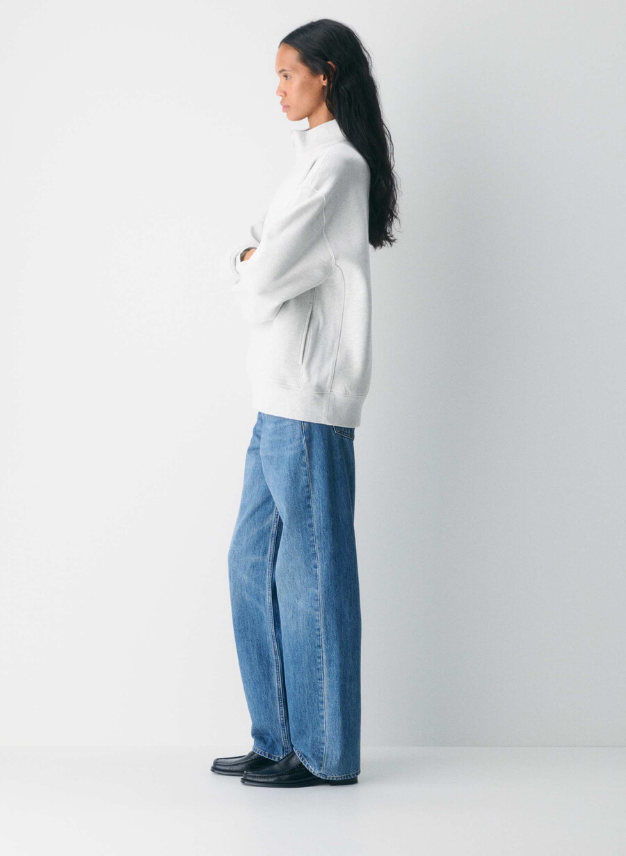 koselig fleece-genser med 12 glidelås i heather cloud white