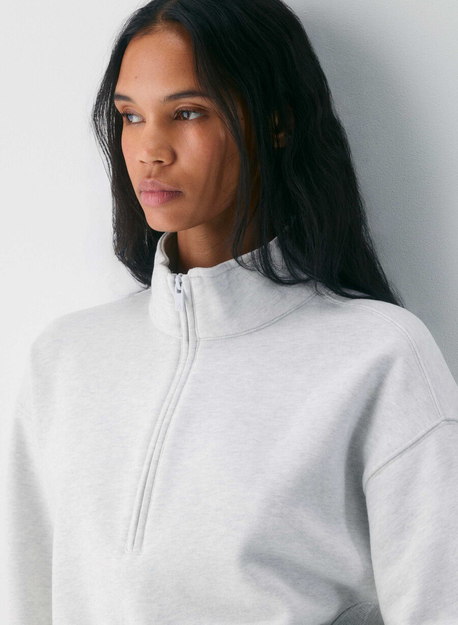 koselig fleece-genser med 12 glidelås i heather cloud white