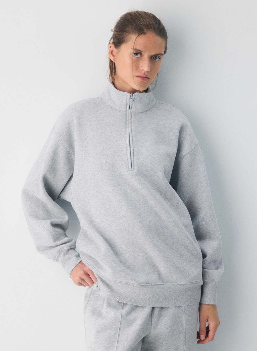koselig fleece-skjorte med kjæreste halv glidelås lyngfarget krom