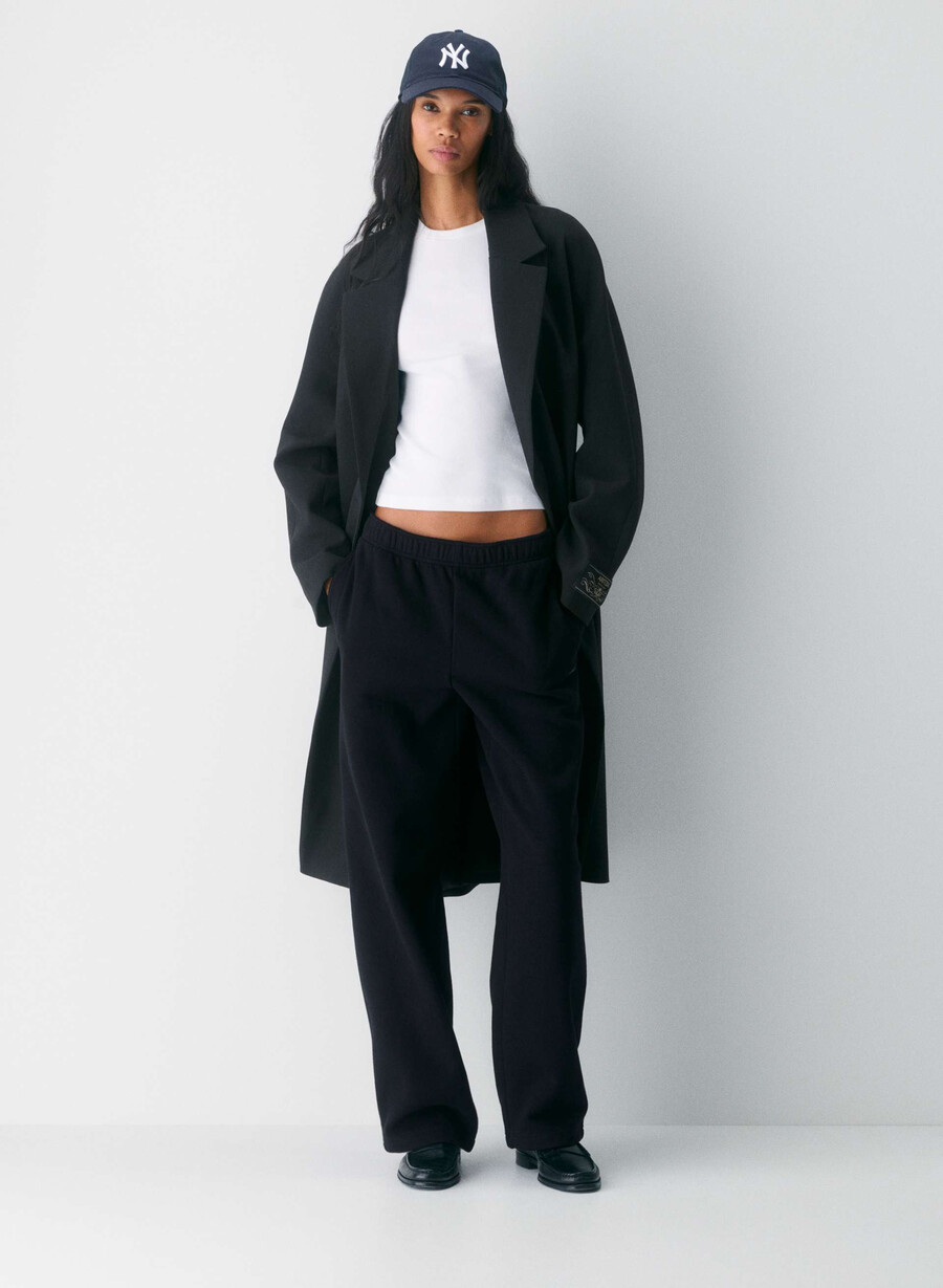 cozy sweatfleece mega straight joggebukse svart