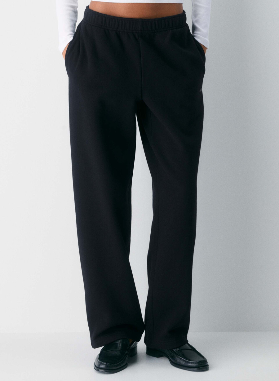 cozy sweatfleece mega straight joggebukse svart
