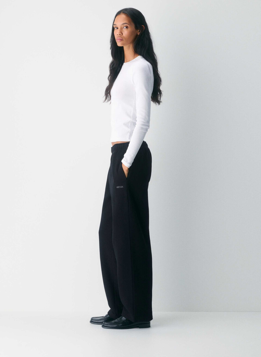 cozy sweatfleece mega straight joggebukse svart