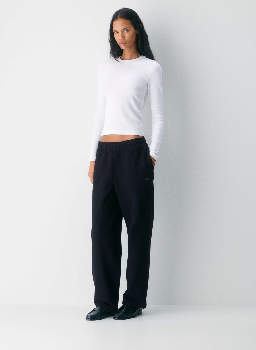 cozy sweatfleece mega straight joggebukse svart