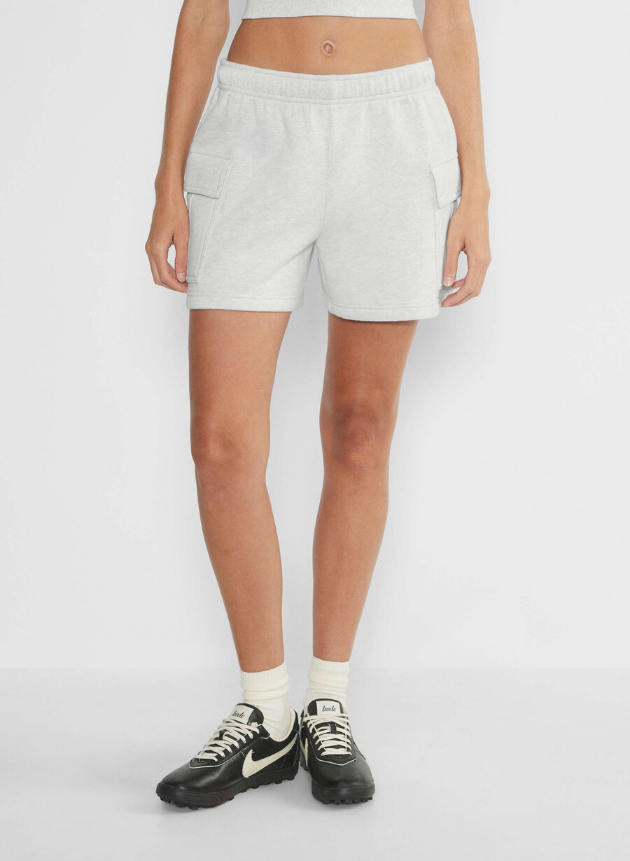 koselig svettefleece mega cargo midtlårsshorts heather cloud white