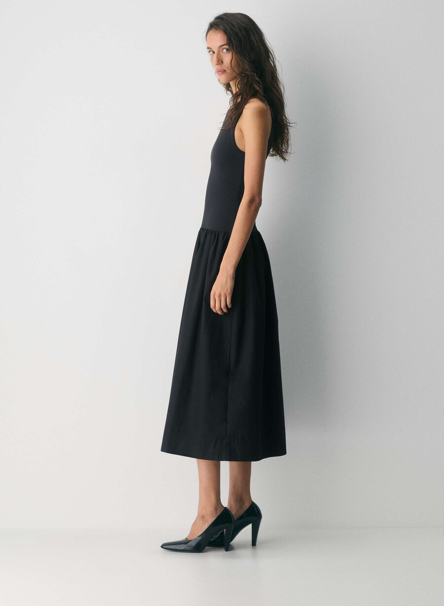 worldly poplin kjole svart