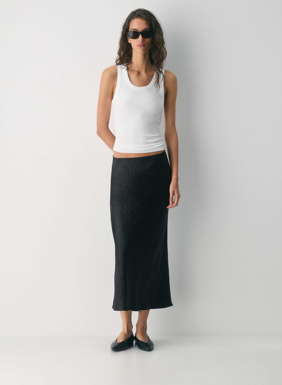 slip satin maxi skirt black