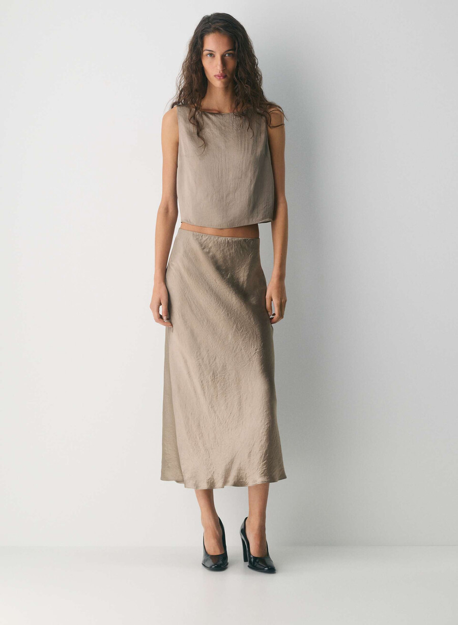 slip sateng maxiskjørt nomad taupe