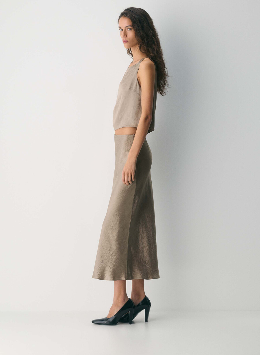 slip sateng maxiskjørt nomad taupe