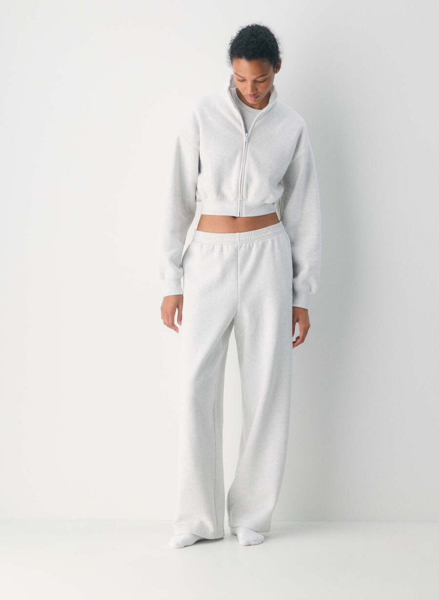 koselig fleece boyfriend barrel joggebukse heather cloud white