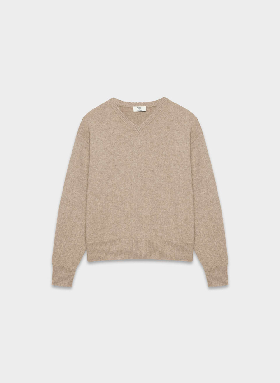 essential cashmere avslappet v-hals genser undyed hthr nmd taupe