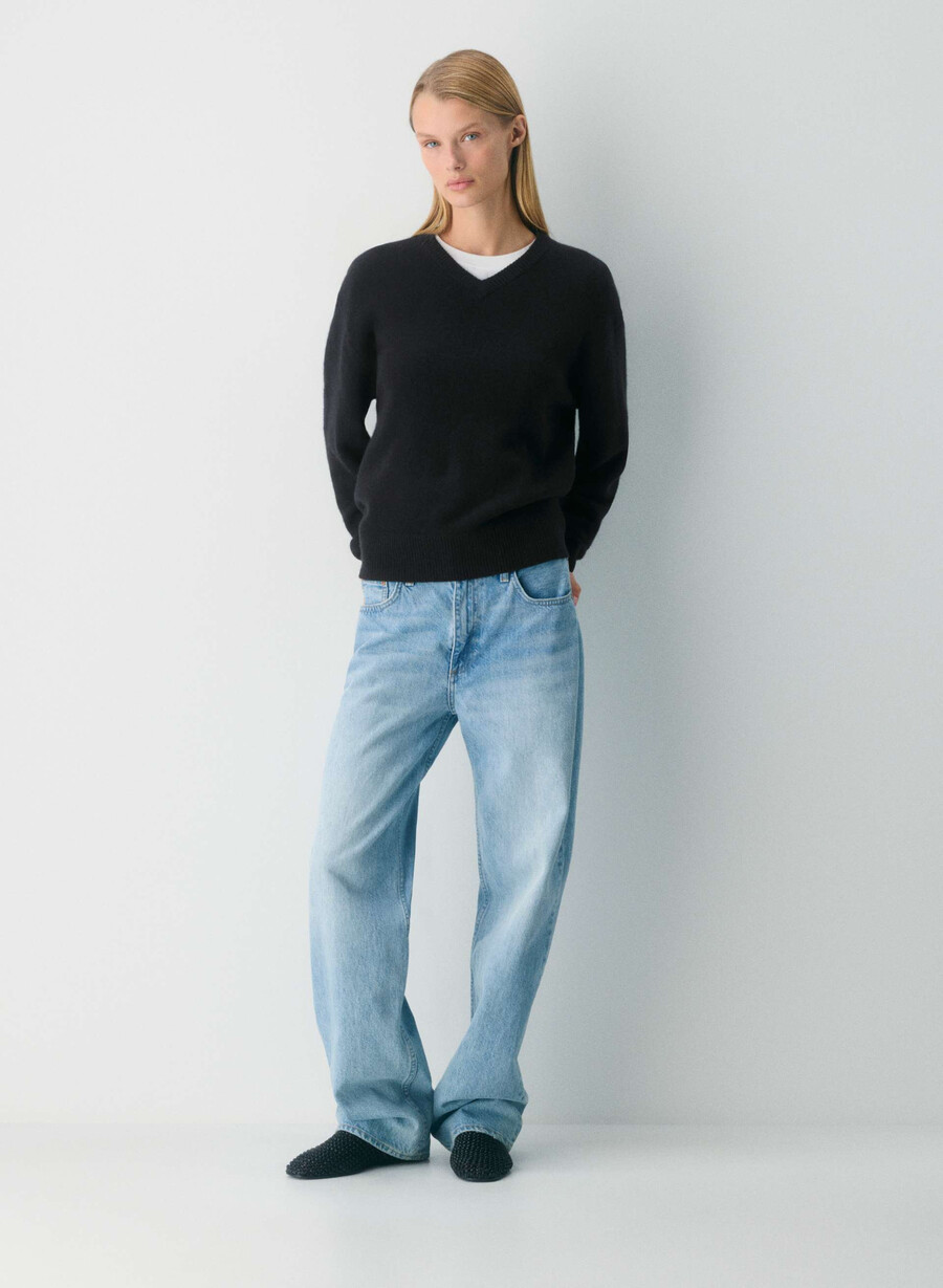 essential cashmere avslappet v-hals genser ufarget spck oat beige