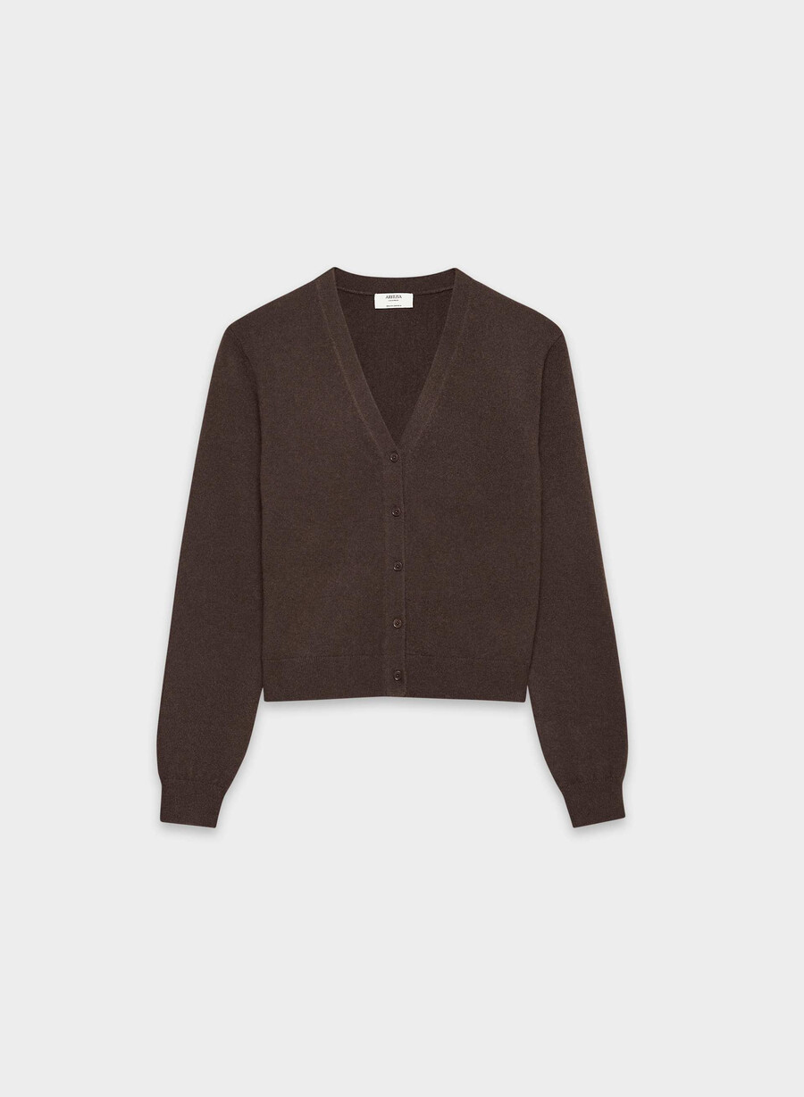 bare cashmere v-hals cardigan mokkabrun