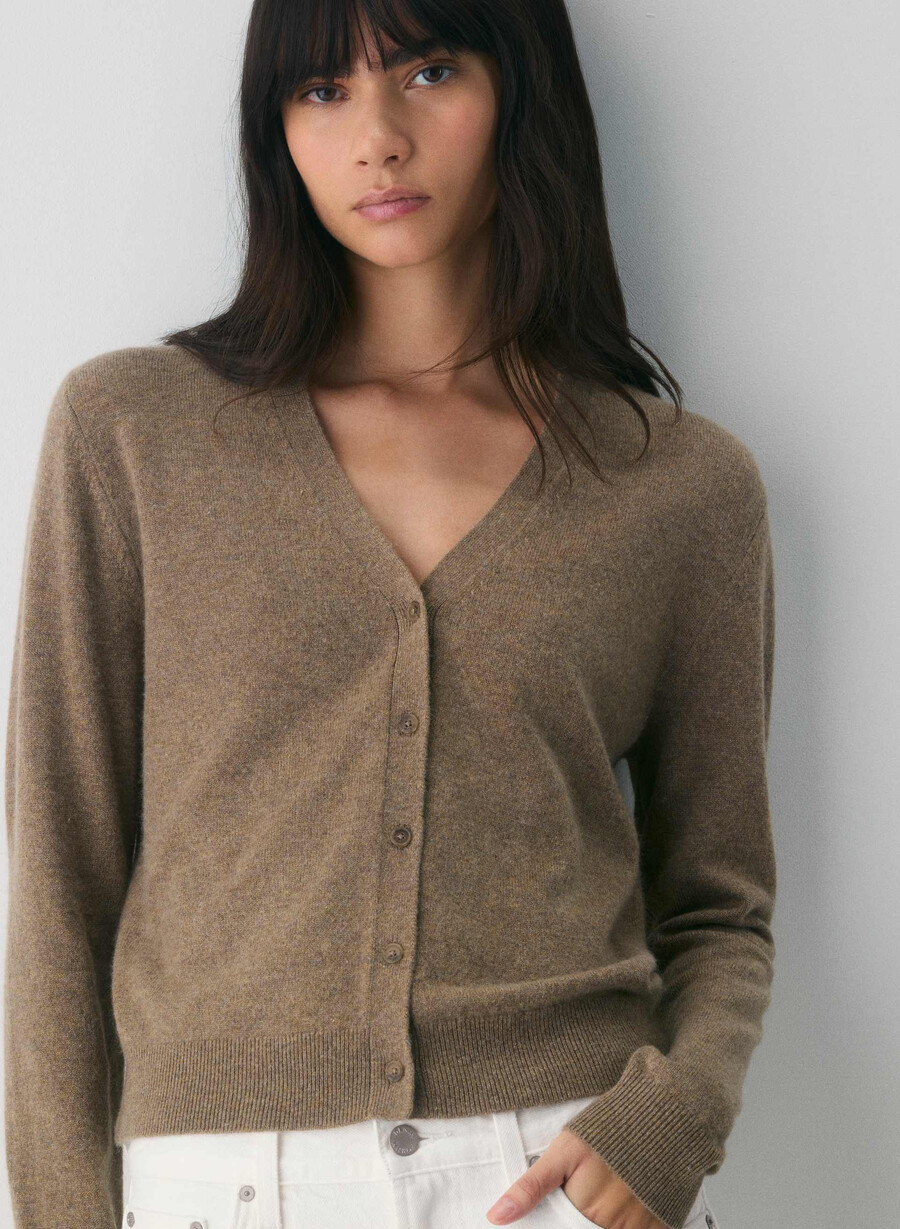 bare cashmere v-hals cardigan mokkabrun