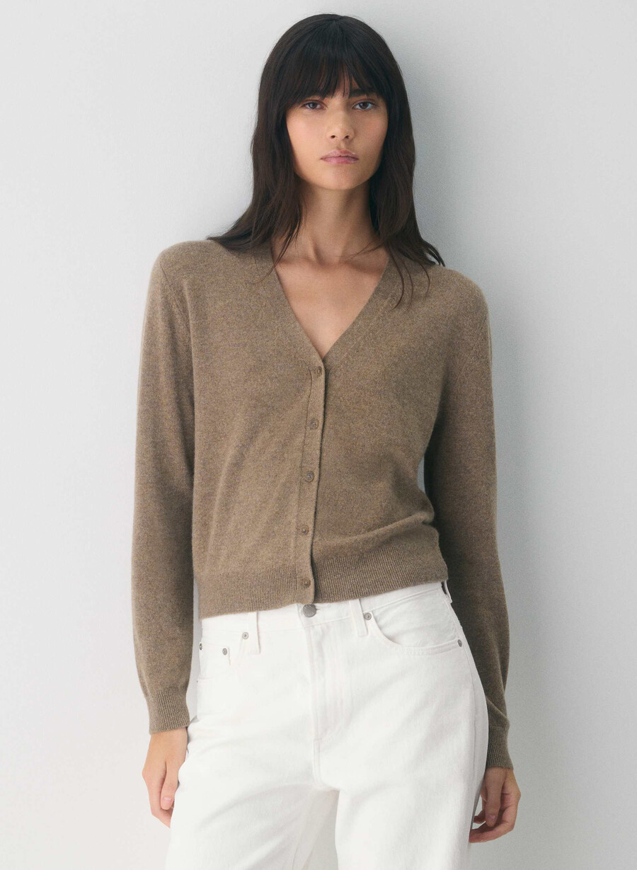 bare cashmere v-hals cardigan heather folio brun