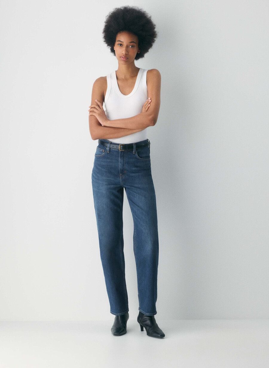 denim forum arlo high-rise straight jean be about dark bleu