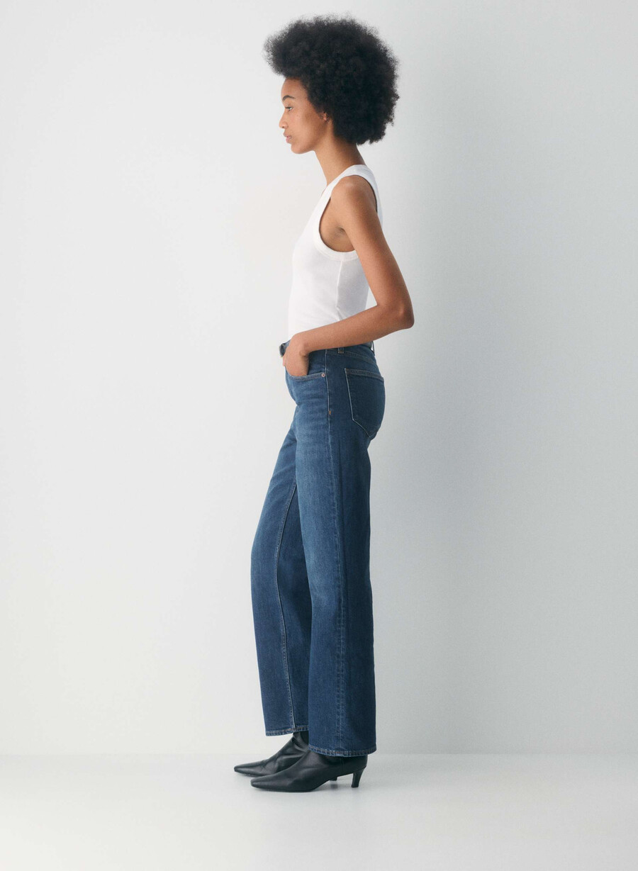 denim forum arlo high-rise straight jean be about dark bleu