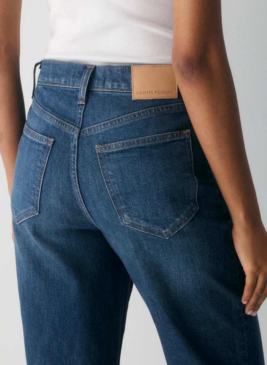 denim forum arlo high-rise straight jean be about dark bleu