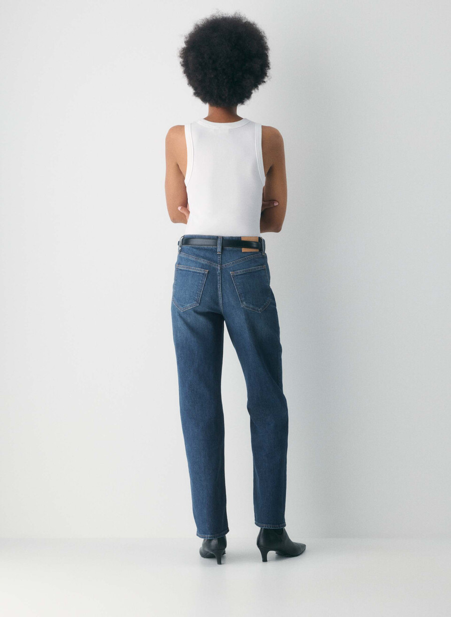 denim forum arlo high-rise straight jean be about dark bleu