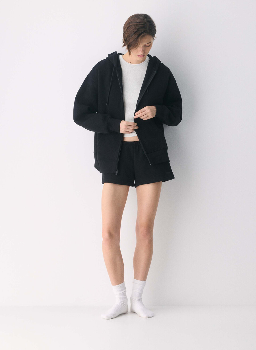 koselig fleece boyfriend zip hoodie svart