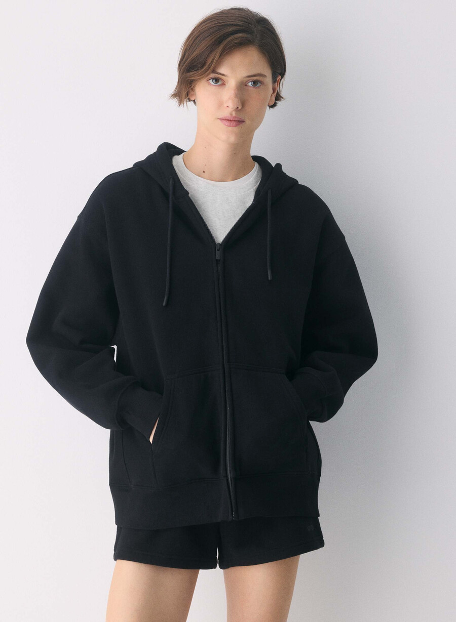 koselig fleece boyfriend zip hoodie svart