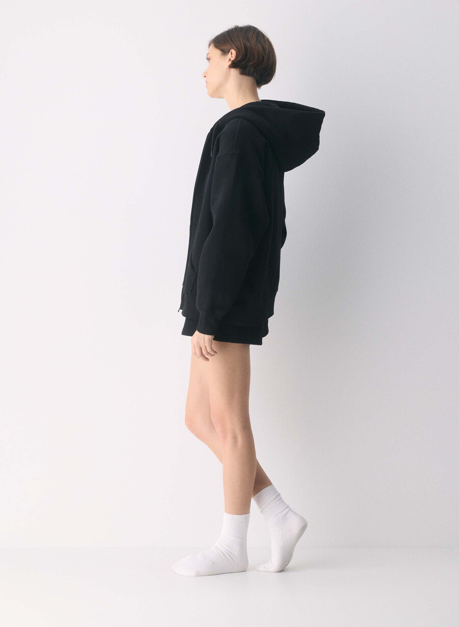 koselig fleece boyfriend zip hoodie svart