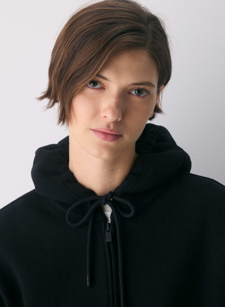 koselig fleece boyfriend zip hoodie svart